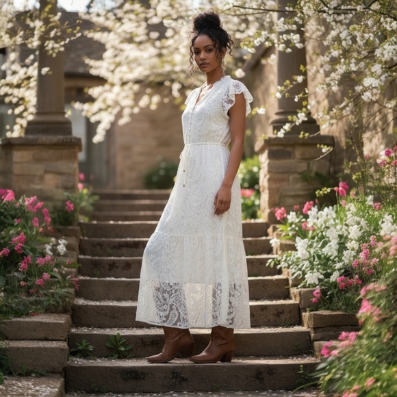 Steve Madden Dresses & Skirts - New Steve Madden Dress Paisley Floral Lace Maxi Dress in Natural Size Medium